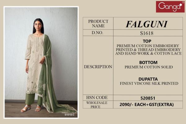 Ganga Falguni S1618 Cotton Embroidered Designer Salwar Suit Collection